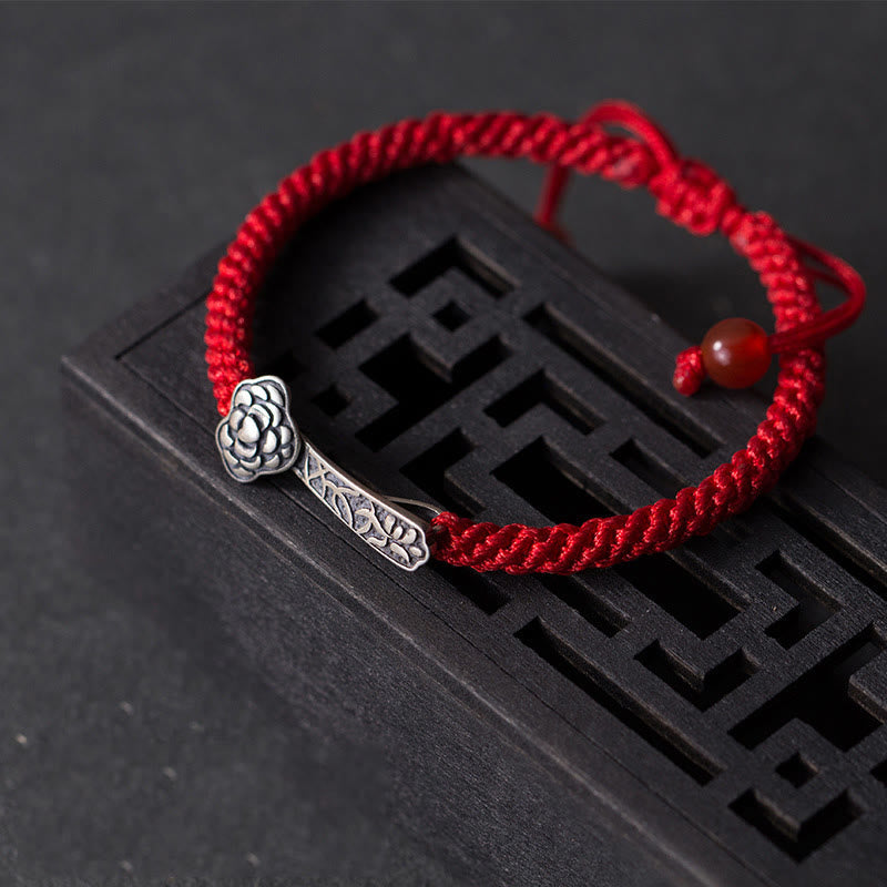 Retro Braided Red String Bracelet with 925 Sterling Silver Ruyi Symbol