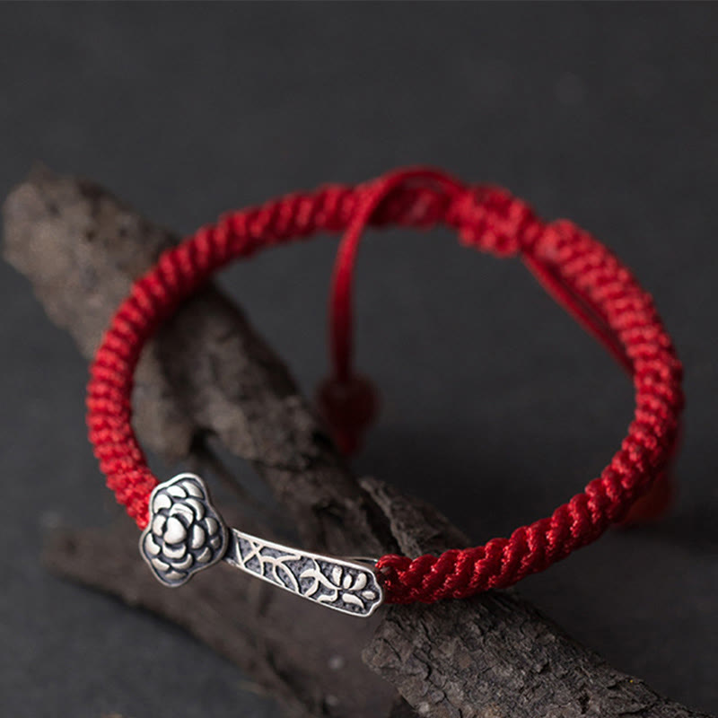 Retro Braided Red String Bracelet with 925 Sterling Silver Ruyi Symbol