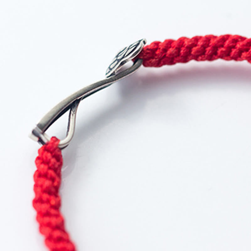 Retro Braided Red String Bracelet with 925 Sterling Silver Ruyi Symbol