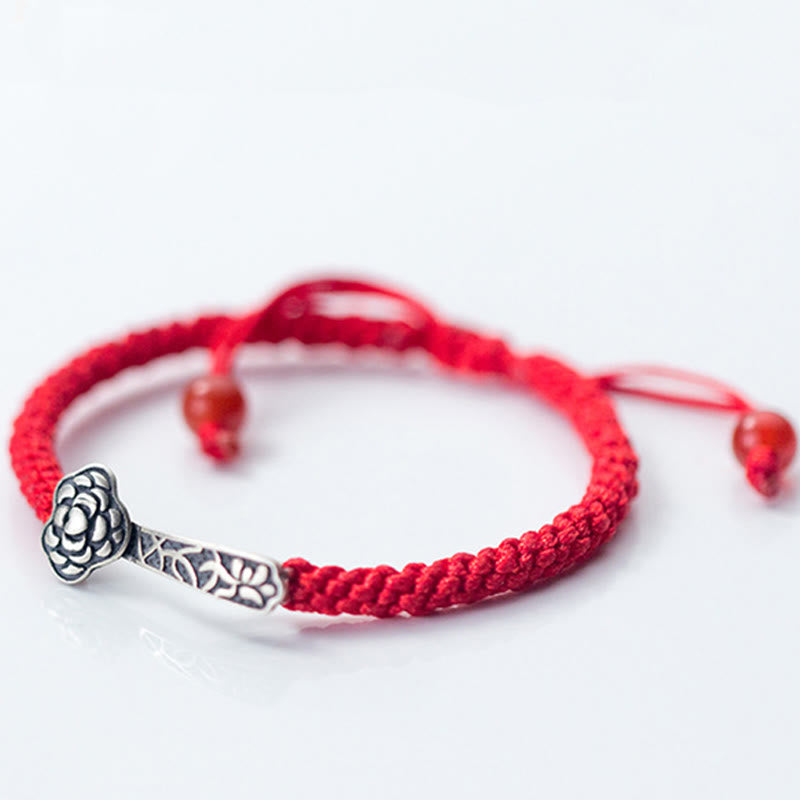 Retro Braided Red String Bracelet with 925 Sterling Silver Ruyi Symbol