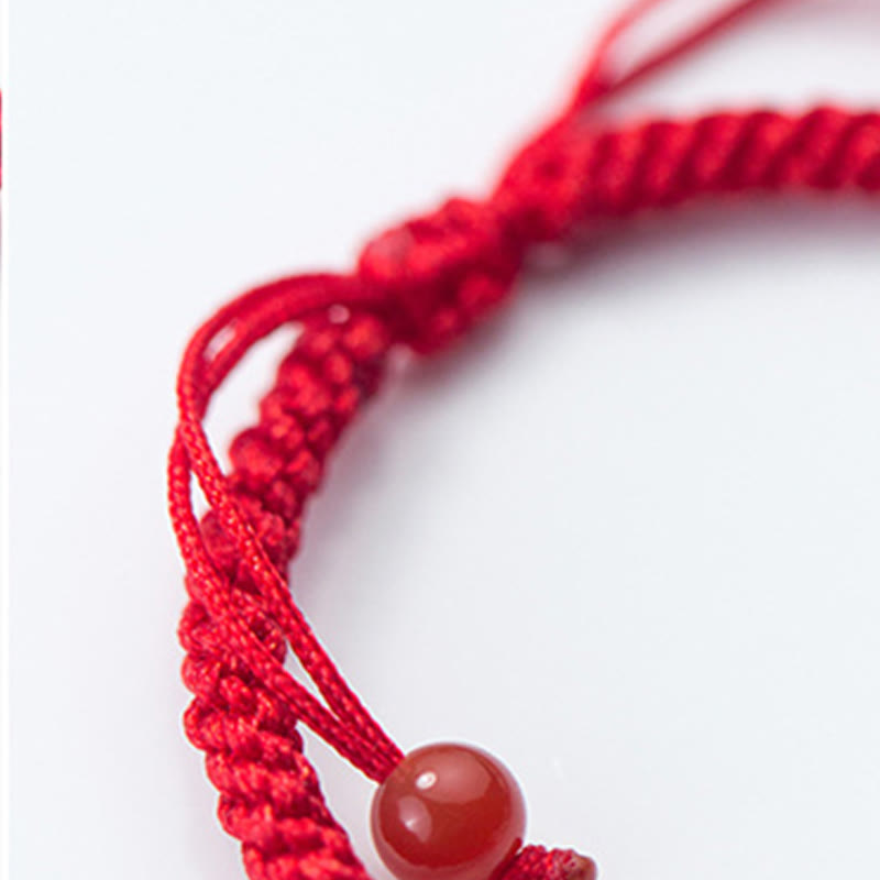 Retro Braided Red String Bracelet with 925 Sterling Silver Ruyi Symbol