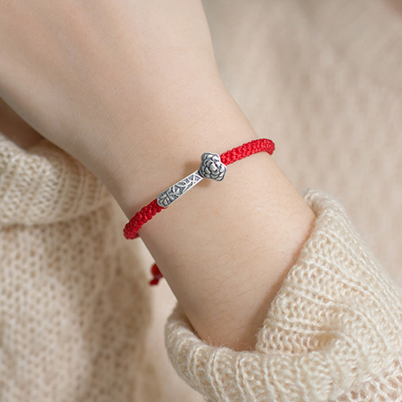 Retro Braided Red String Bracelet with 925 Sterling Silver Ruyi Symbol