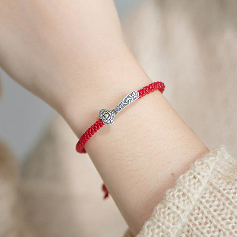 Retro Braided Red String Bracelet with 925 Sterling Silver Ruyi Symbol