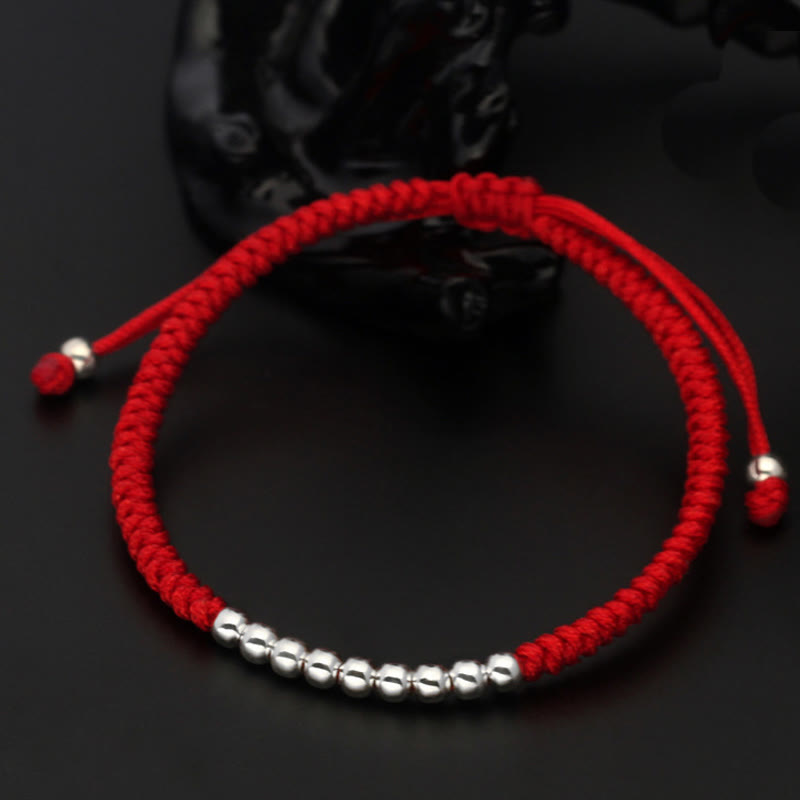 Minimalist 925 Sterling Silver Knot Adjustable Red String Bracelet