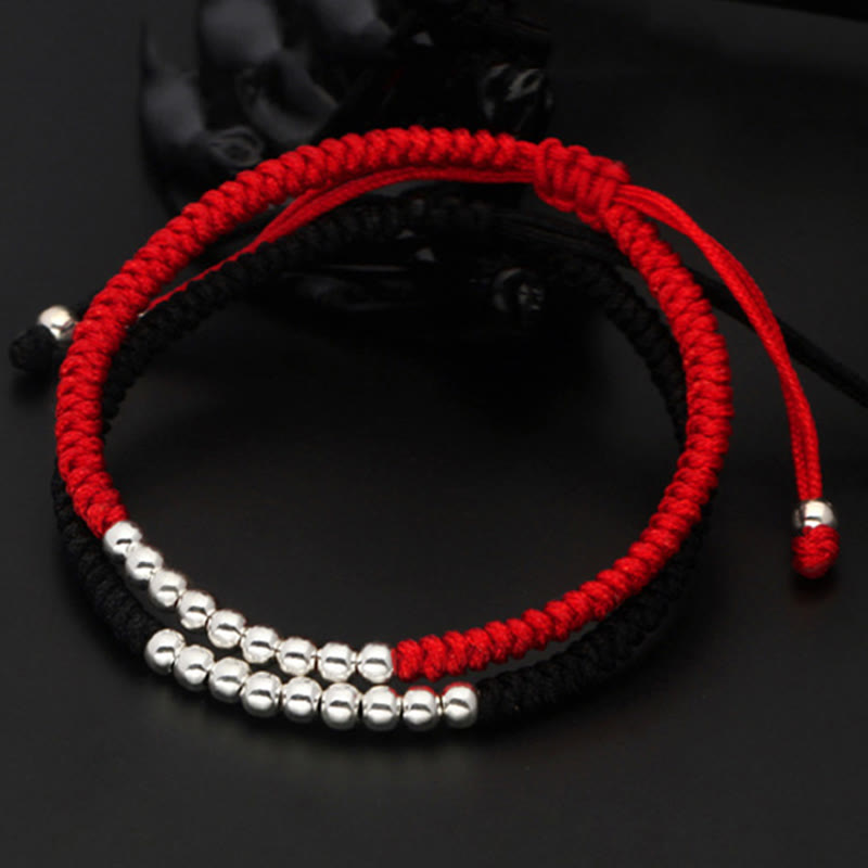 Minimalist 925 Sterling Silver Knot Adjustable Red String Bracelet