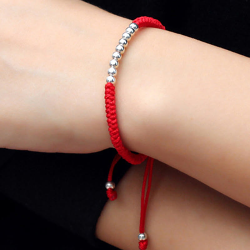 Minimalist 925 Sterling Silver Knot Adjustable Red String Bracelet