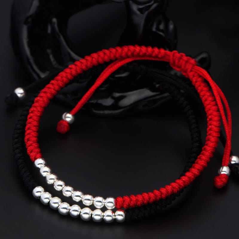Minimalist 925 Sterling Silver Knot Adjustable Red String Bracelet