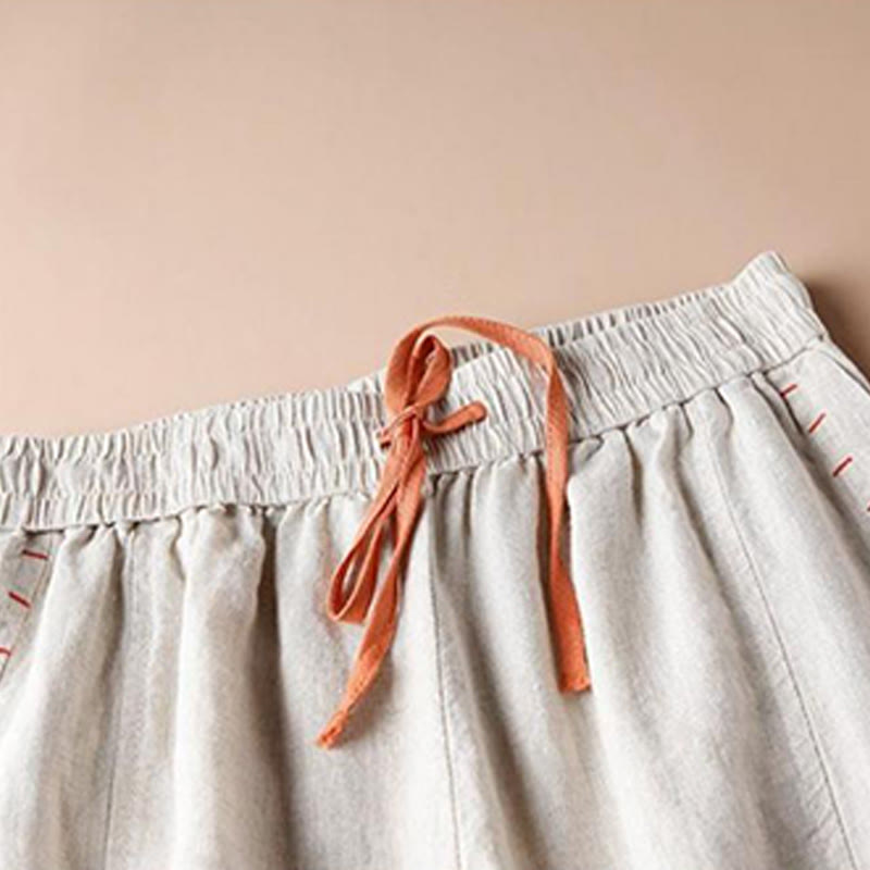 Casual Cotton Slit Hem Women's 7-8 Length Wide Leg Pants With Pockets