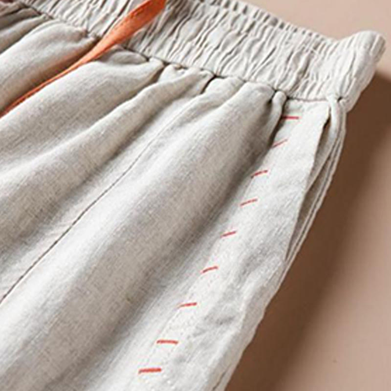 Casual Cotton Slit Hem Women's 7-8 Length Wide Leg Pants With Pockets