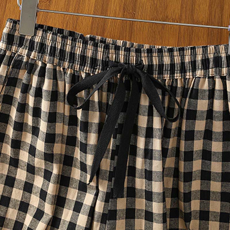 Tactile Cotton Grid Cropped Wide-Leg Meditation Pants