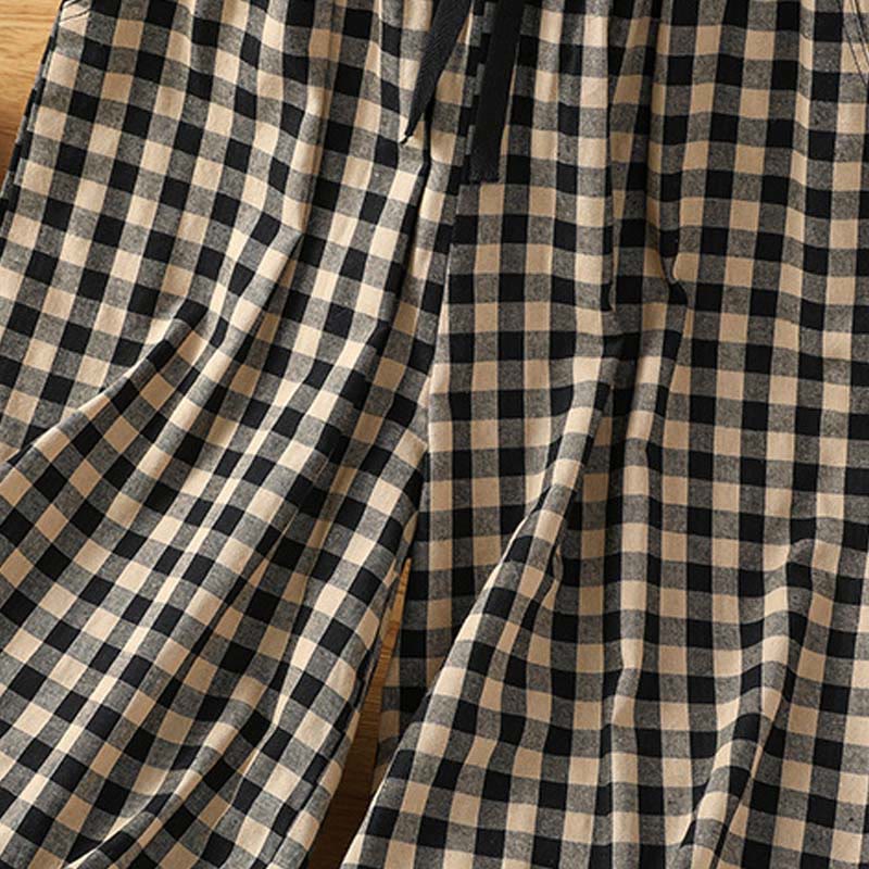 Tactile Cotton Grid Cropped Wide-Leg Meditation Pants