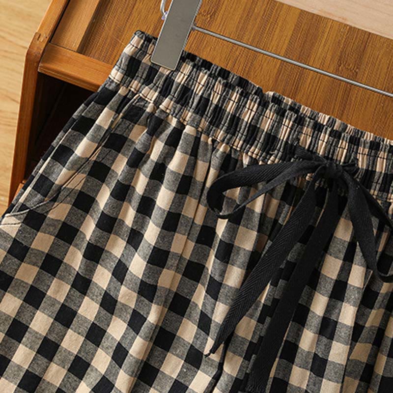 Tactile Cotton Grid Cropped Wide-Leg Meditation Pants