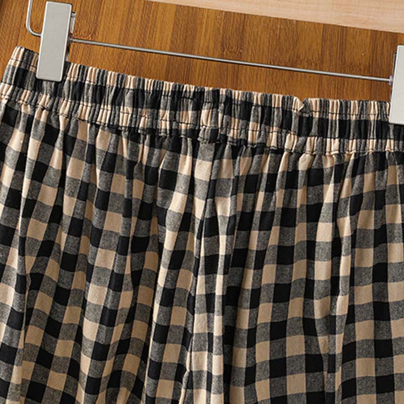 Tactile Cotton Grid Cropped Wide-Leg Meditation Pants