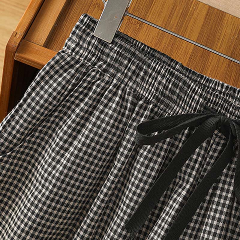 Tactile Cotton Grid Cropped Wide-Leg Meditation Pants
