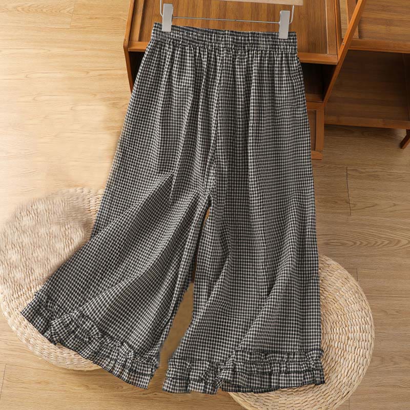 Tactile Cotton Grid Cropped Wide-Leg Meditation Pants