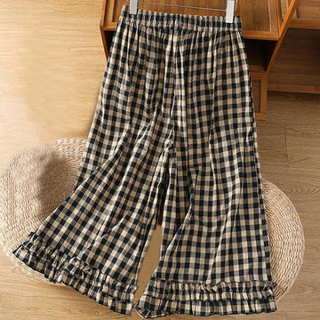 Tactile Cotton Grid Cropped Wide-Leg Meditation Pants
