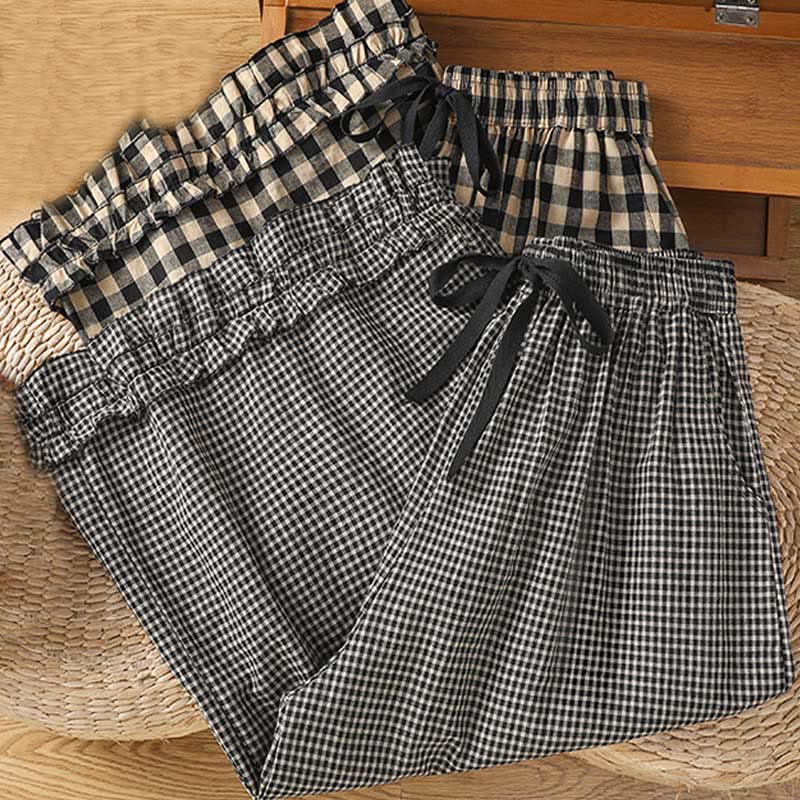 Tactile Cotton Grid Cropped Wide-Leg Meditation Pants