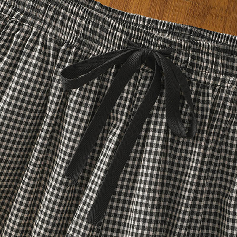 Tactile Cotton Grid Cropped Wide-Leg Meditation Pants