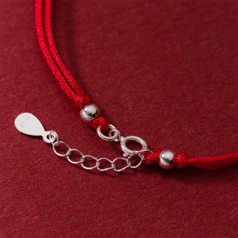 Minimalist 925 Sterling Silver Hollow Chinese Coin Red String Bracelet