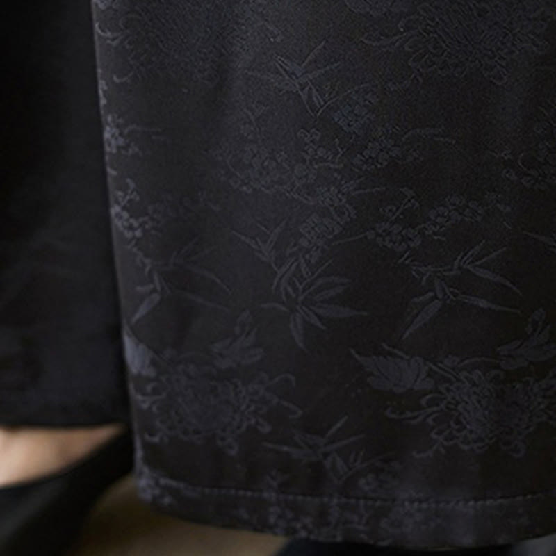 Casual Jacquard Lace-up Cotton Women's Wide Leg Pants With Pockets