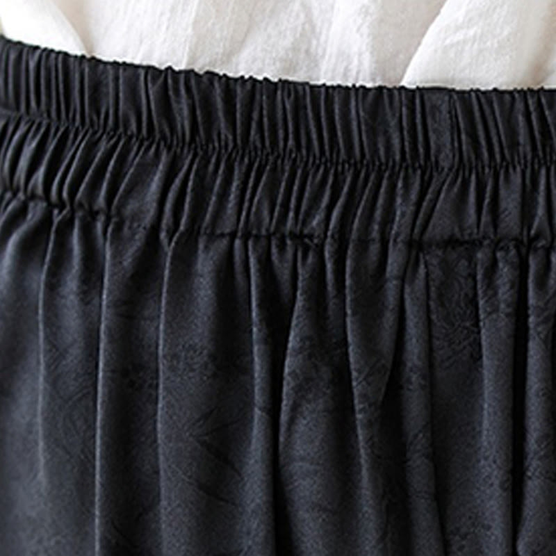 Casual Jacquard Lace-up Cotton Women's Wide Leg Pants With Pockets