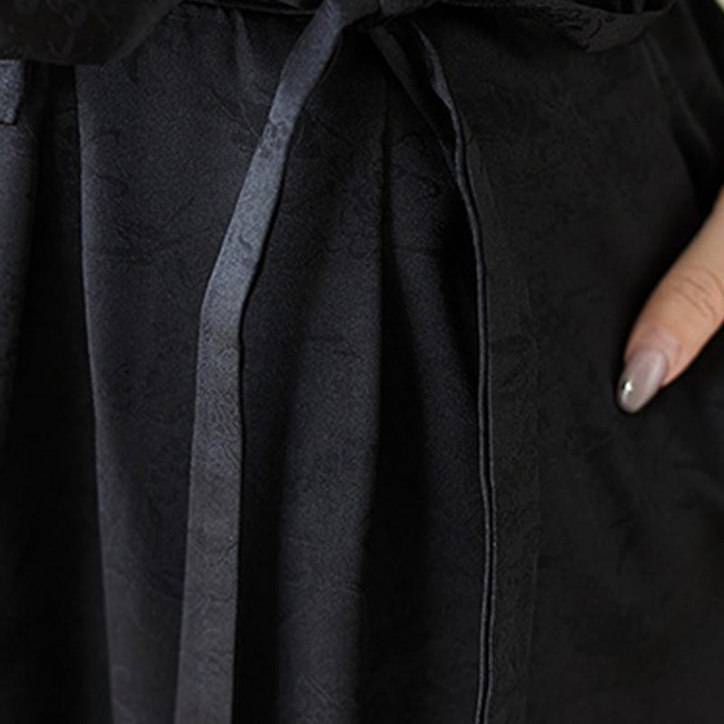 Casual Jacquard Lace-up Cotton Women's Wide Leg Pants With Pockets