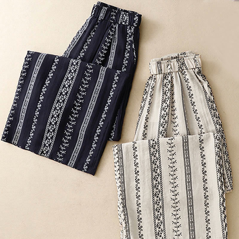 Cotton Linen Linear Wide-Leg Grounding Meditation Pants