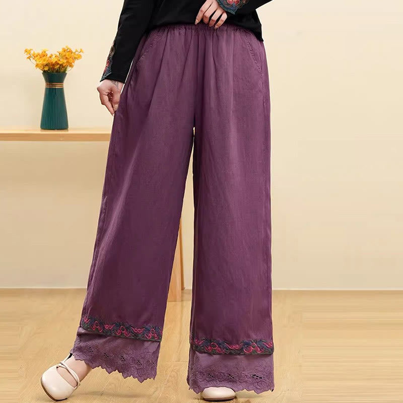 Cotton Linen Embroidered Wide-Leg Meditation Pants