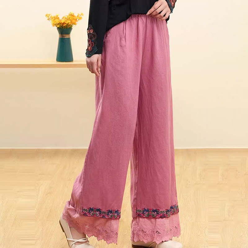 Cotton Linen Embroidered Wide-Leg Meditation Pants