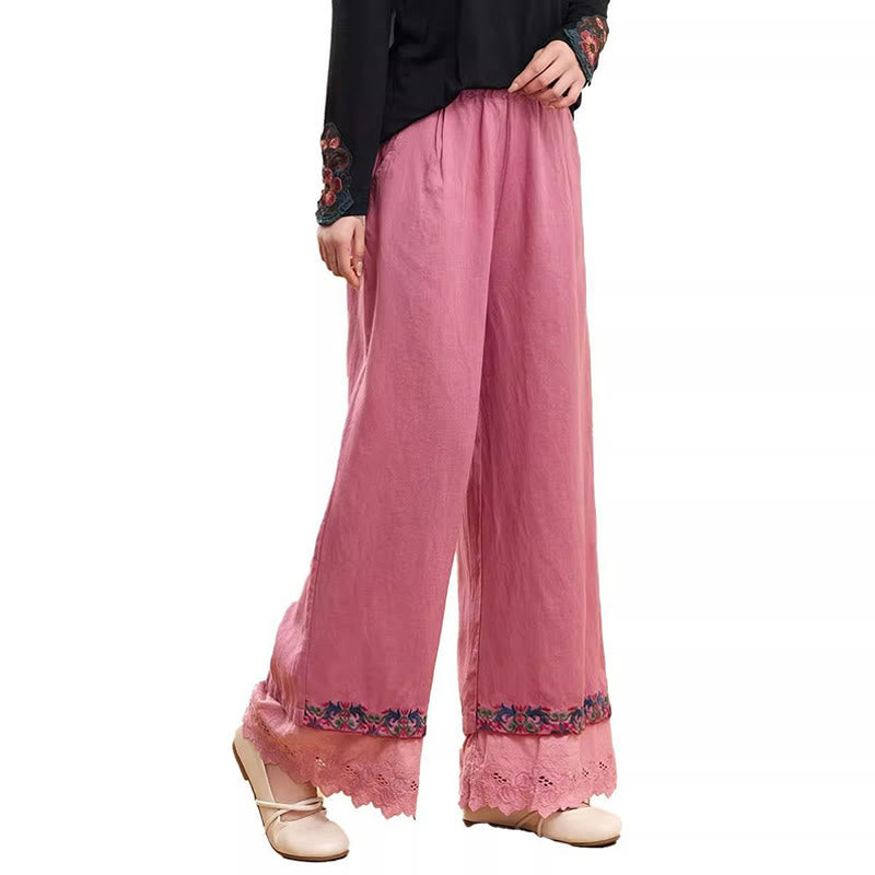 Cotton Linen Embroidered Wide-Leg Meditation Pants