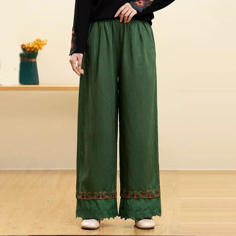 Cotton Linen Embroidered Wide-Leg Meditation Pants