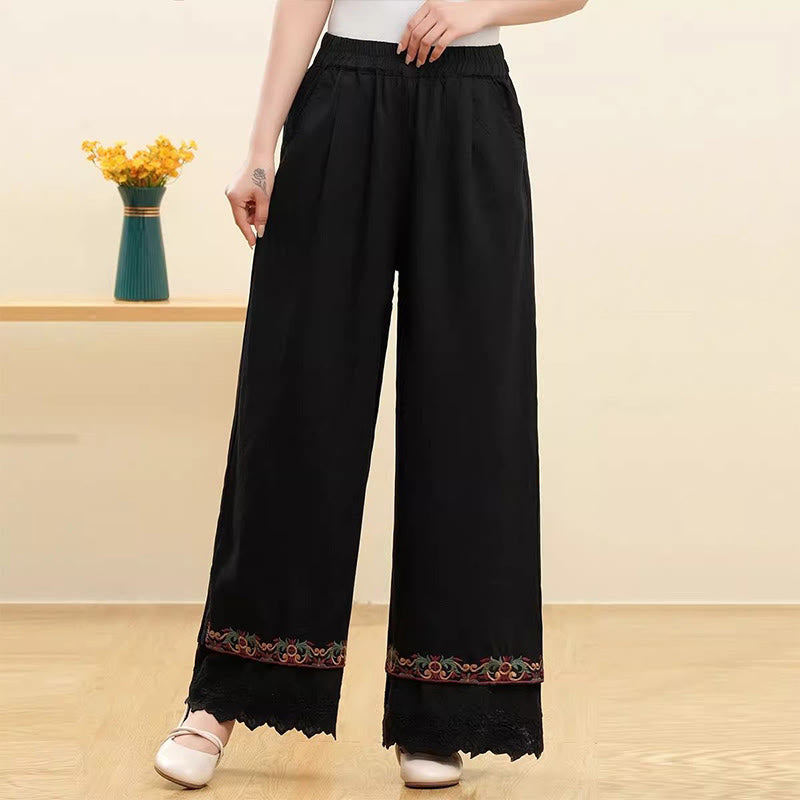 Cotton Linen Embroidered Wide-Leg Meditation Pants