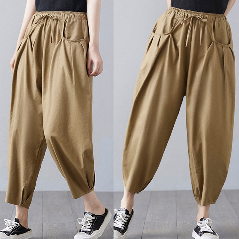 Breathable Cotton-Linen Cropped Harem Pants for Mindful Movement