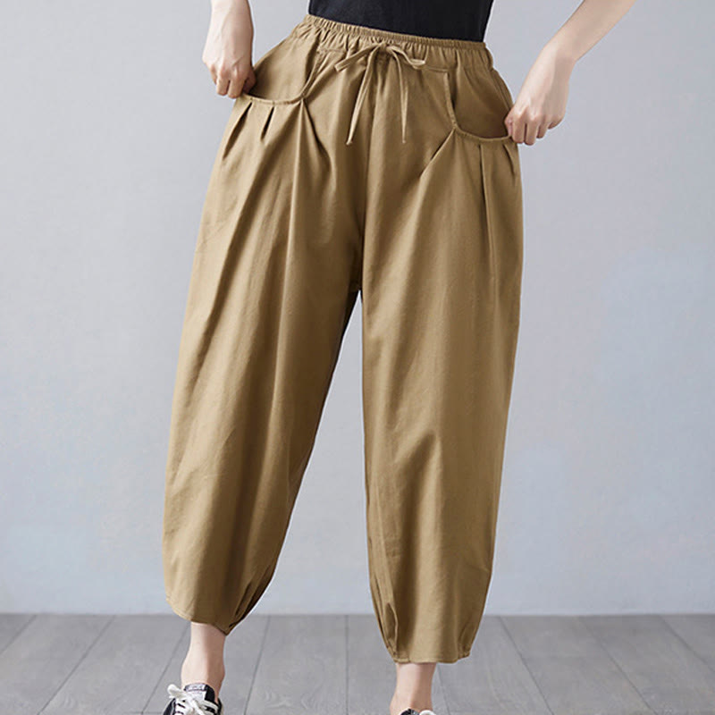 Breathable Cotton-Linen Cropped Harem Pants for Mindful Movement