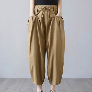Breathable Cotton-Linen Cropped Harem Pants for Mindful Movement