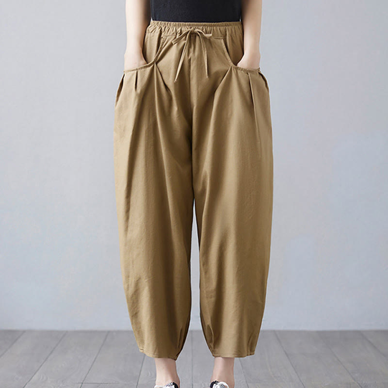 Breathable Cotton-Linen Cropped Harem Pants for Mindful Movement