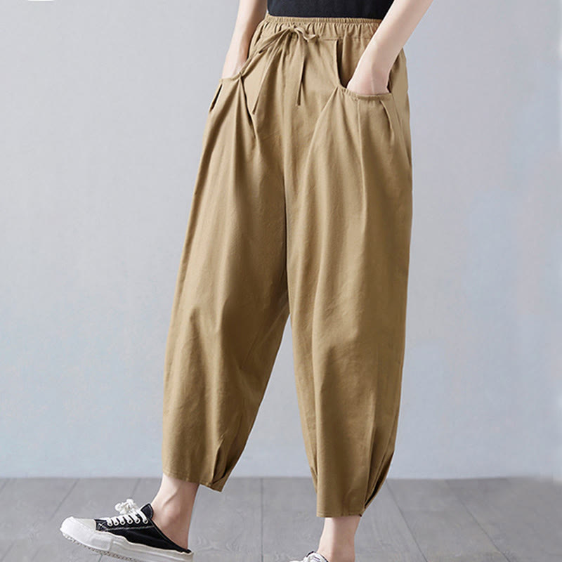 Breathable Cotton-Linen Cropped Harem Pants for Mindful Movement