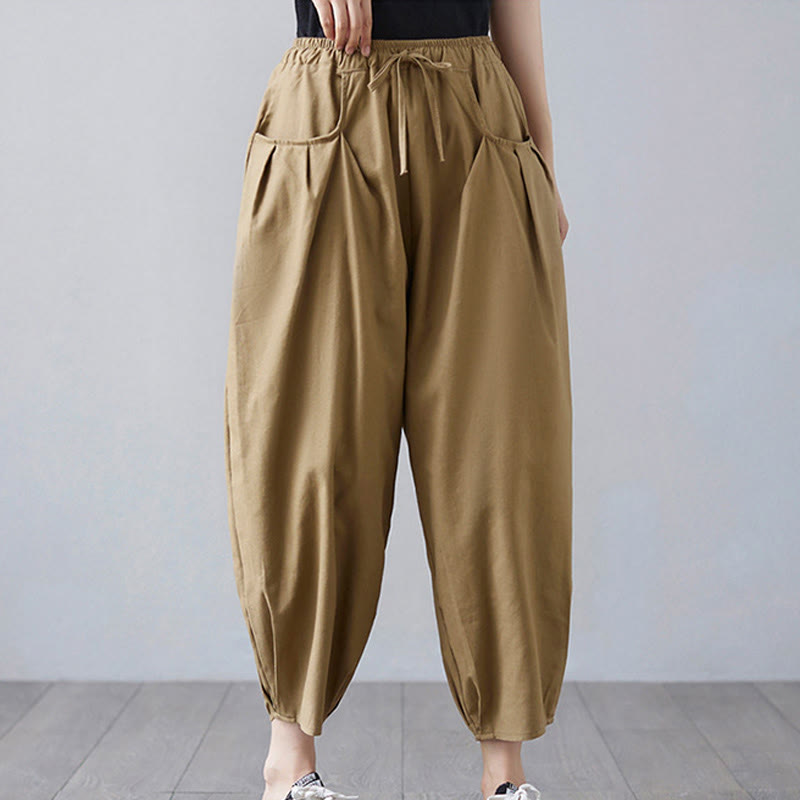 Breathable Cotton-Linen Cropped Harem Pants for Mindful Movement