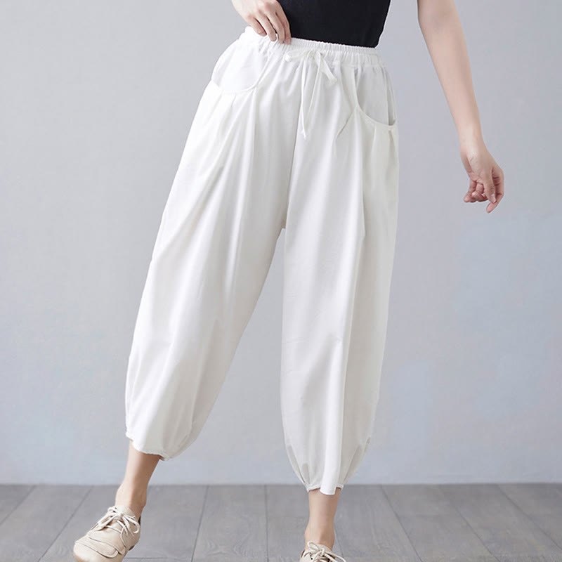 Breathable Cotton-Linen Cropped Harem Pants for Mindful Movement