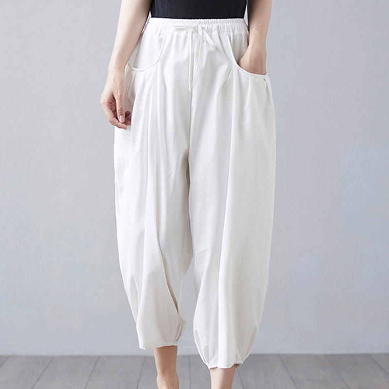 Breathable Cotton-Linen Cropped Harem Pants for Mindful Movement