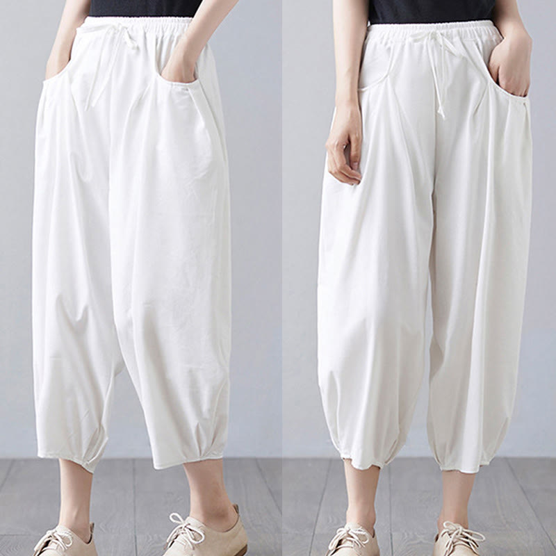 Breathable Cotton-Linen Cropped Harem Pants for Mindful Movement