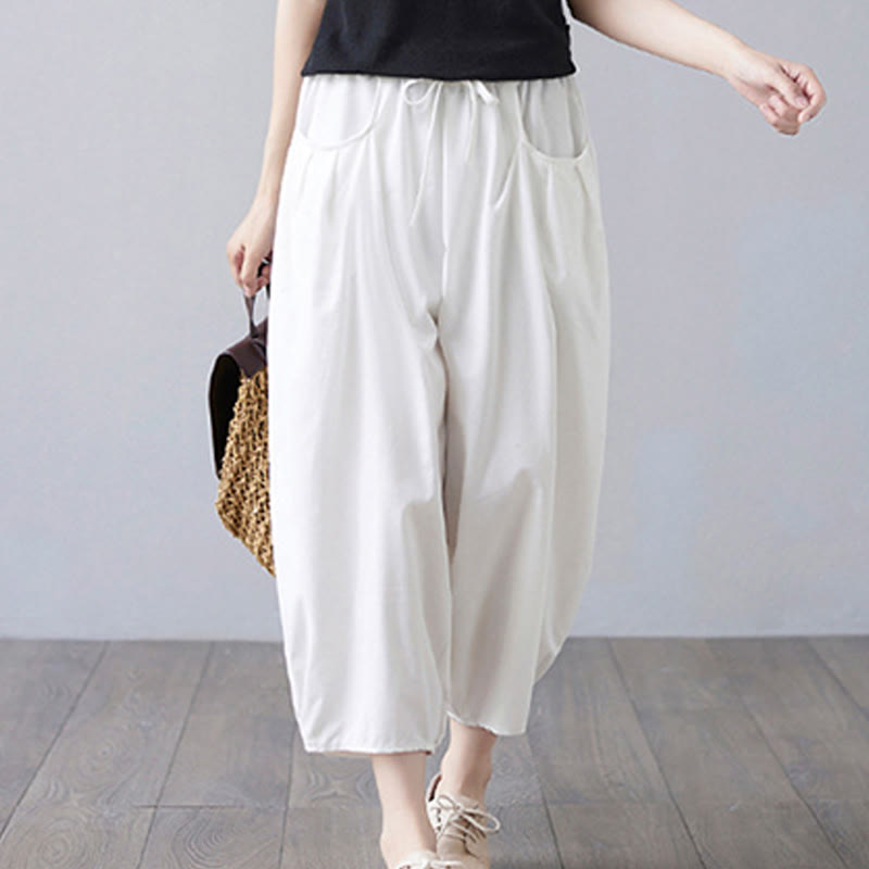 Breathable Cotton-Linen Cropped Harem Pants for Mindful Movement