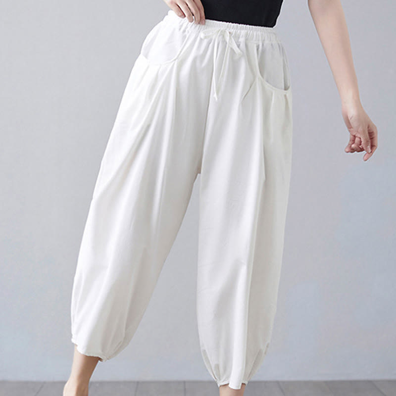 Breathable Cotton-Linen Cropped Harem Pants for Mindful Movement