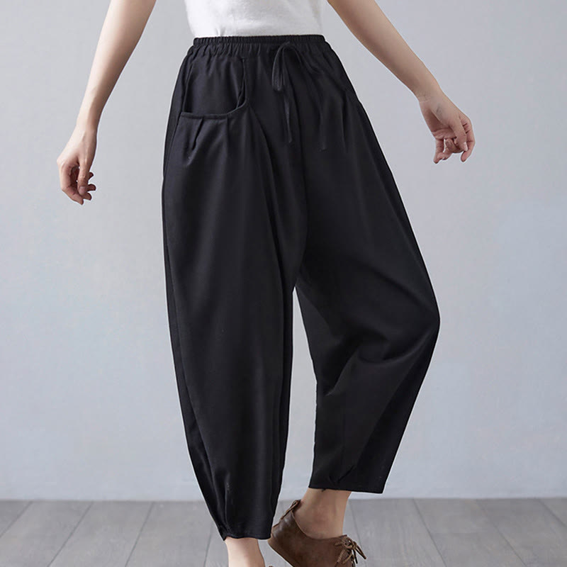 Breathable Cotton-Linen Cropped Harem Pants for Mindful Movement
