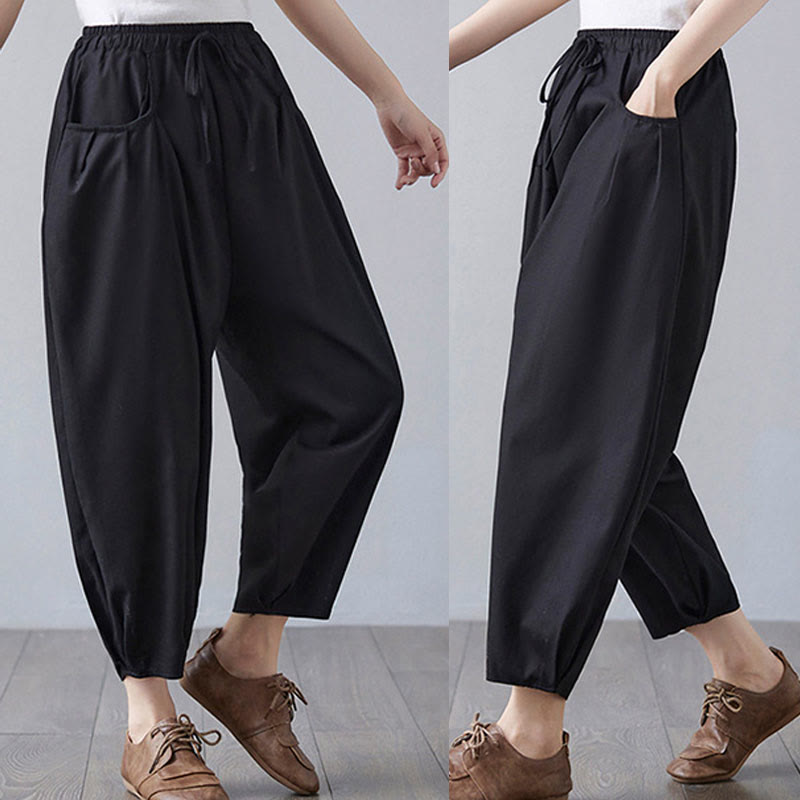 Breathable Cotton-Linen Cropped Harem Pants for Mindful Movement