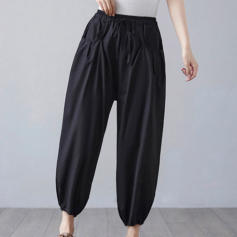 Breathable Cotton-Linen Cropped Harem Pants for Mindful Movement