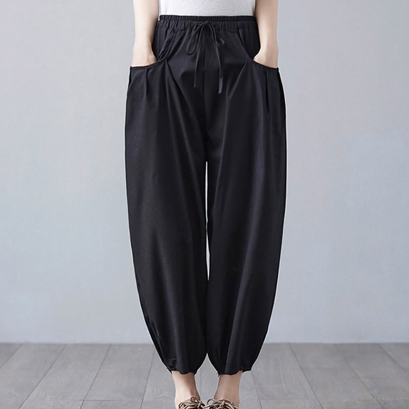 Breathable Cotton-Linen Cropped Harem Pants for Mindful Movement