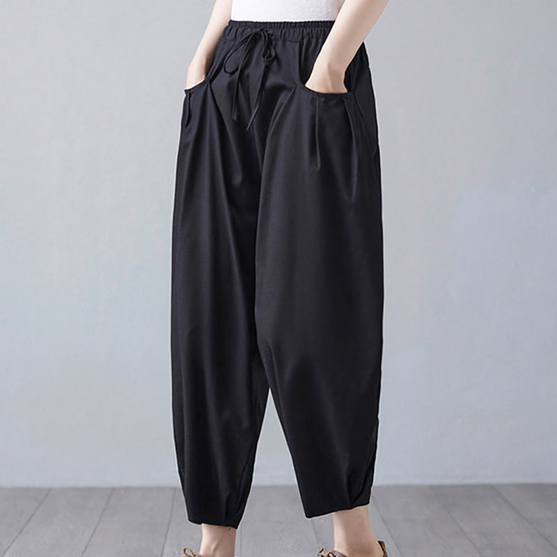 Breathable Cotton-Linen Cropped Harem Pants for Mindful Movement