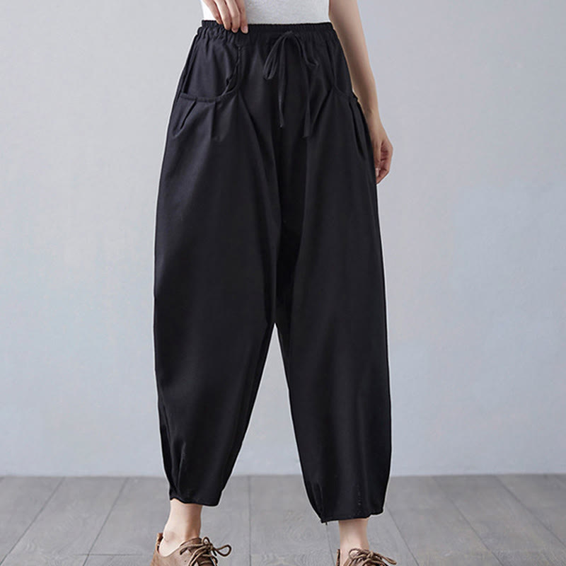 Breathable Cotton-Linen Cropped Harem Pants for Mindful Movement