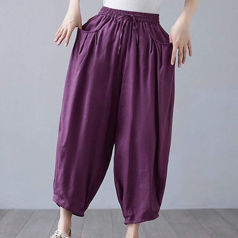 Breathable Cotton-Linen Cropped Harem Pants for Mindful Movement